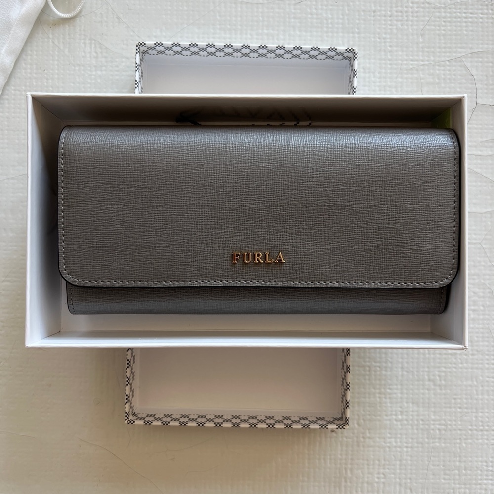 Furla Leather Wallet ⭐️ BRANDNEW ⭐️ Grey Long Card Case ⭐️ Tags Dust Bag & Box
